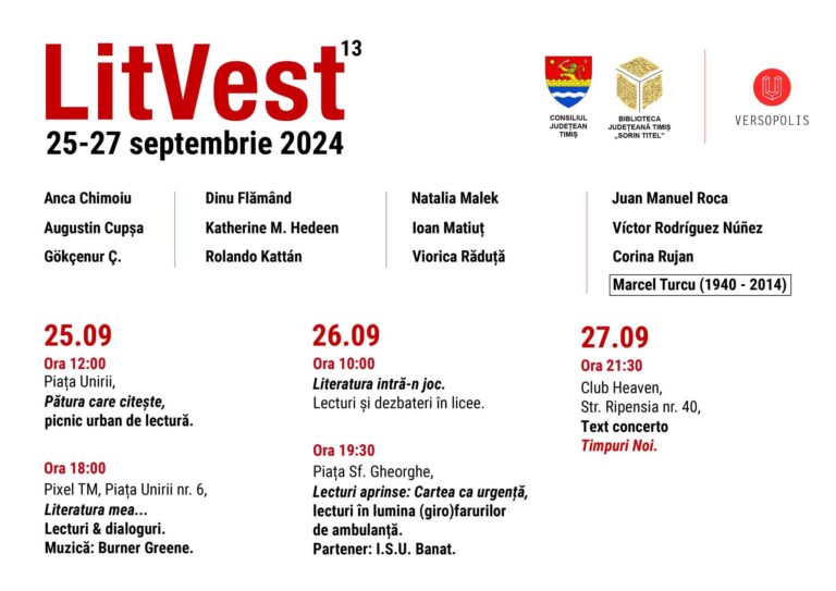 Cea de-a XIII-a ediție a festivalului de literatură LitVest, 25-27 septembrie 2024